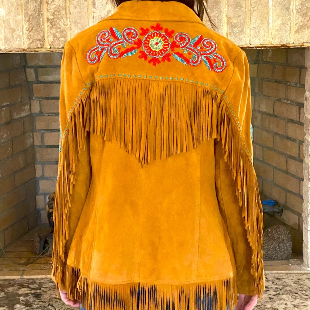 Feminine Tasha Polizzi Fringed Goat suede Scout Jacket in Faun.